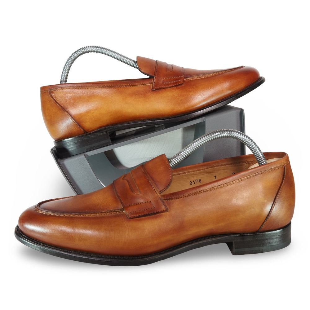 Carlos Santos 9176 Elliot Braga Penny Leather Loafers Men's UK 8 US 9 Tan Dress